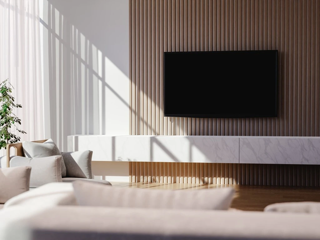 Painel ripado marrom claro