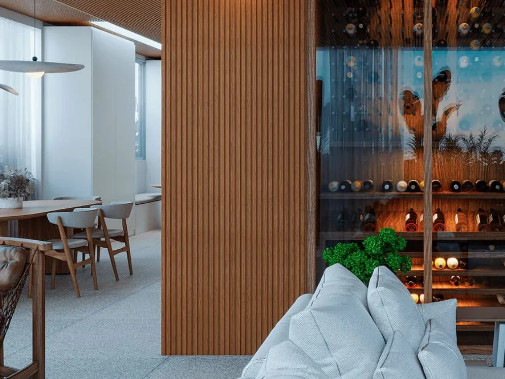 Revestimento com painéis ripados